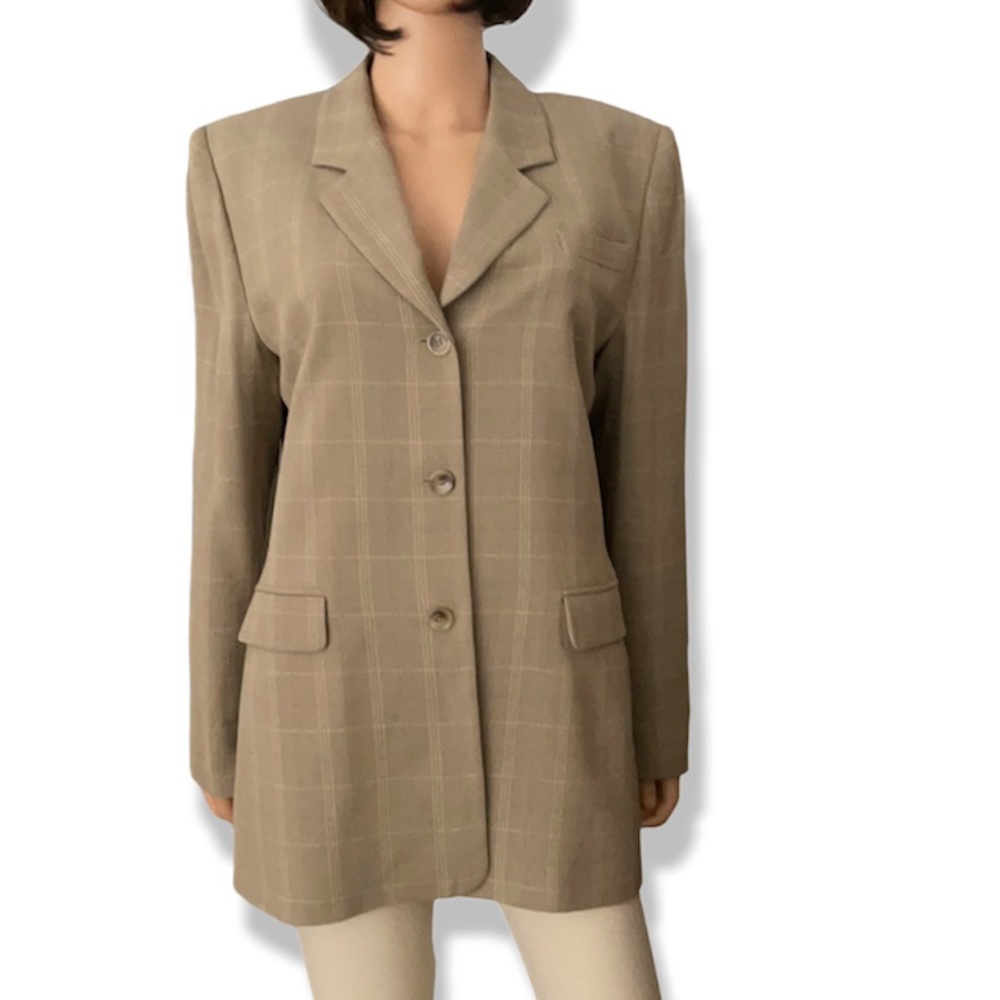NWT Vintage Casual Corner Tan Cream Plaid Blazer Jacket